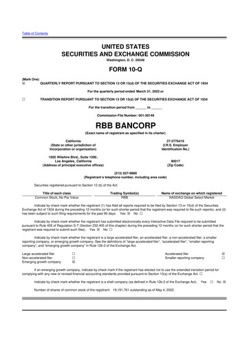 Thumbnail RBB Bancorp 10-Q Quarterly Report FY2022 