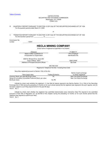 Thumbnail Hecla Mining
 10-Q Quarterly Report FY2022 