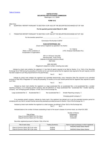 Thumbnail Rush Enterprises
 10-Q Quarterly Report FY2022 