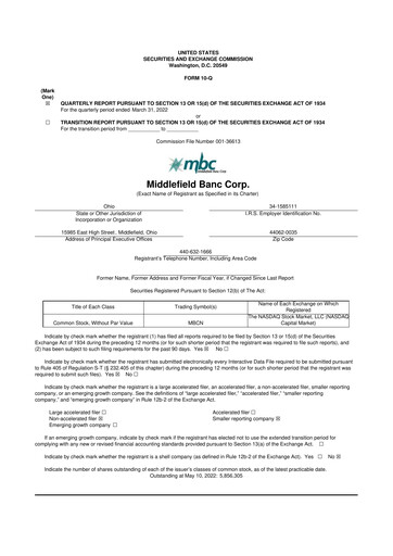 Thumbnail Middlefield Banc
 10-Q Quarterly Report FY2022 