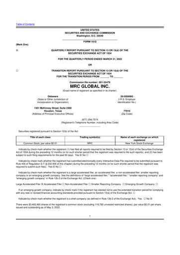 Thumbnail MRC Global
 10-Q Quarterly Report FY2022 