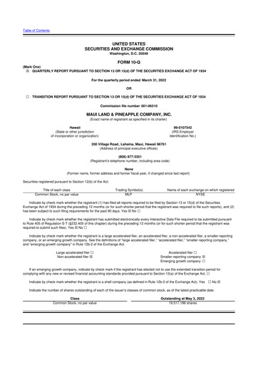 Thumbnail Maui Land & Pineapple Company 10-Q Quarterly Report FY2022 