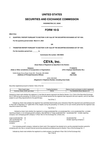 Vorschaubild CEVA
 10-Q Quartalsbericht 2022 