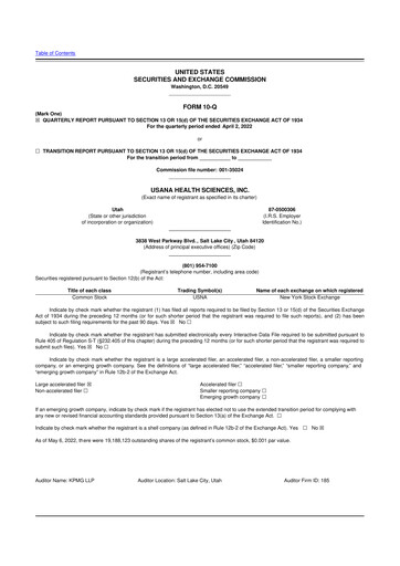 Thumbnail USANA 10-Q Quarterly Report FY2022 