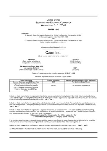 Thumbnail Cadiz Inc. 10-Q Quarterly Report FY2022 