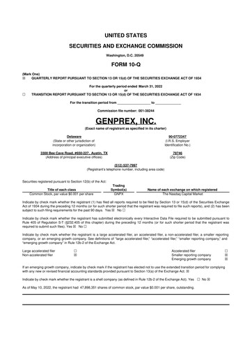 Thumbnail Genprex 10-Q Quarterly Report FY2022 