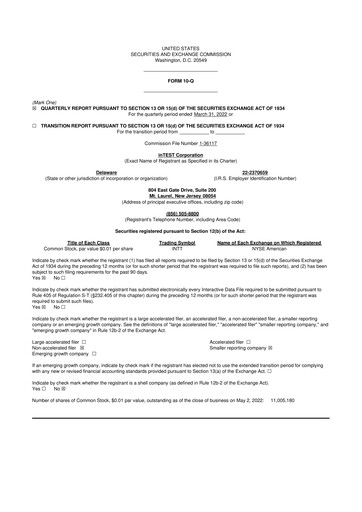 Vorschaubild inTEST Corporation 10-Q Quartalsbericht 2022 