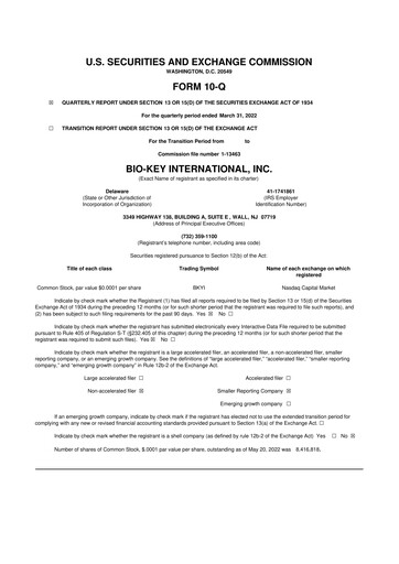 Vorschaubild BIO-key International
 10-Q Quartalsbericht 2022 