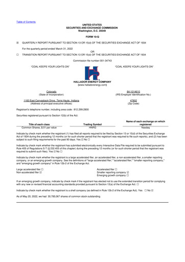 Thumbnail Hallador Energy Company
 10-Q Quarterly Report FY2022 