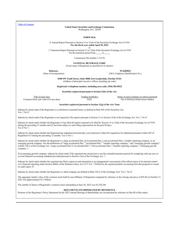 Thumbnail National Beverage
 10-K Annual Report 2022