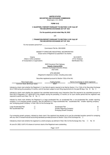 Thumbnail Bassett Furniture 10-Q Quarterly Report FY2022 