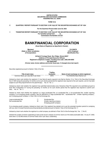 Thumbnail BankFinancial 10-Q Quarterly Report FY2022 