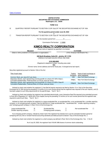 Thumbnail Kimco Realty
 10-Q Quarterly Report FY2022 