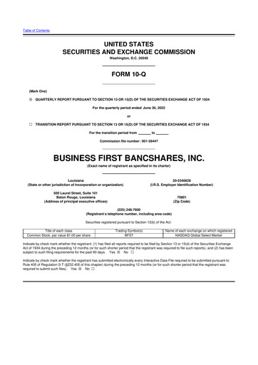 Miniature Business First Bancshares 10-Q Rapport trimestriel 2022 