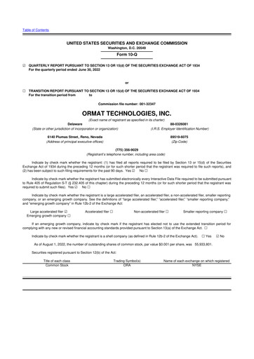 Vorschaubild Ormat Technologies
 10-Q Quartalsbericht 2022 