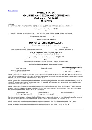 Miniature Dorchester Minerals 10-Q Rapport trimestriel 2022 