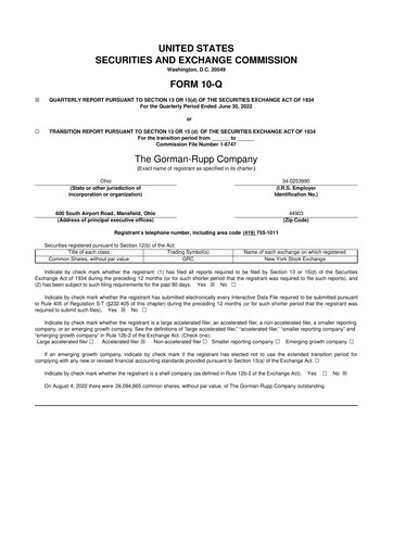 Thumbnail Gorman-Rupp 10-Q Quarterly Report FY2022 