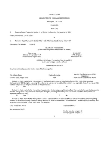 Thumbnail J&J Snack Foods
 10-Q Quarterly Report FY2022 