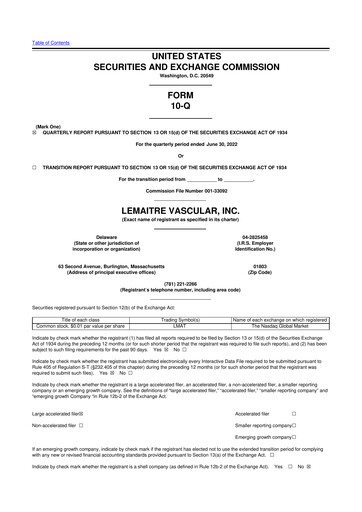 Miniature LeMaitre Vascular 10-Q Rapport trimestriel 2022 