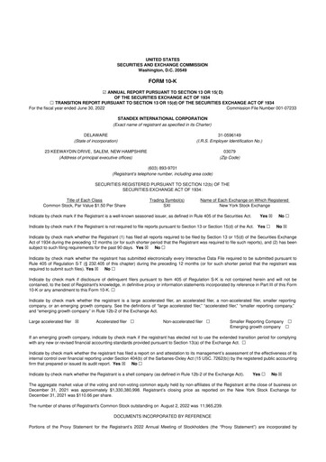 Vorschaubild Standex International 10-K Jahresbericht 2022