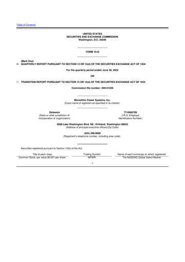 Thumbnail Monolithic Power Systems 10-Q Quarterly Report FY2022 