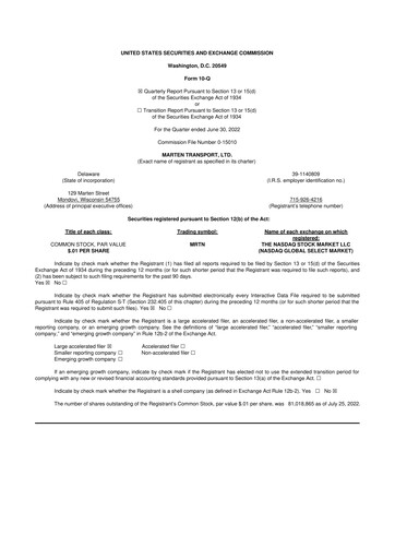 Thumbnail Marten Transport 10-Q Quarterly Report FY2022 