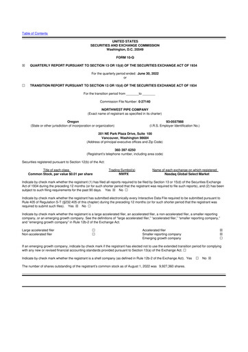 Miniature Northwest Pipe Company
 10-Q Rapport trimestriel 2022 