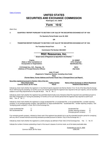 Thumbnail RGC Resources 10-Q Quarterly Report FY 