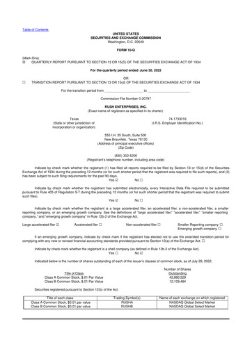 Thumbnail Rush Enterprises
 10-Q Quarterly Report FY2022 