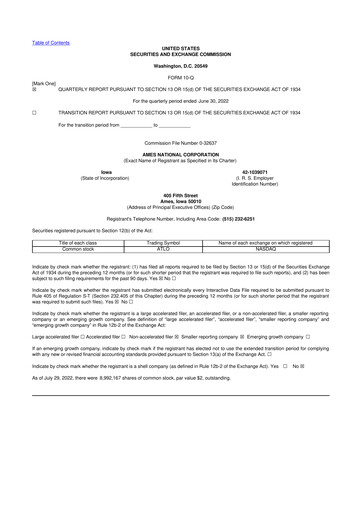 Thumbnail Ames National Corp. 10-Q Quarterly Report FY 