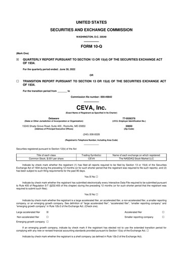 Vorschaubild CEVA
 10-Q Quartalsbericht 2022 
