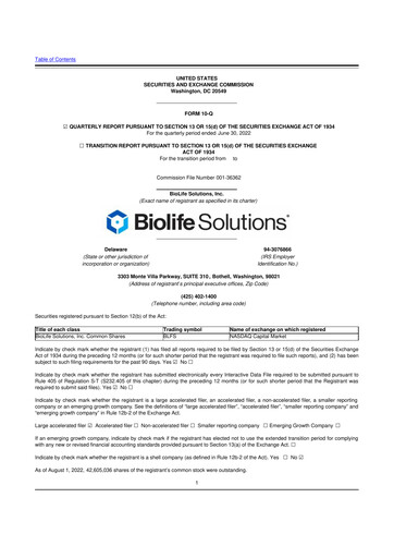 Thumbnail Biolife Solutions
 10-Q Quarterly Report FY 