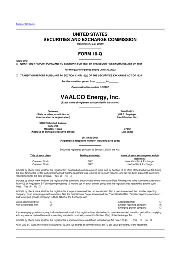 Miniature Vaalco Energy
 10-Q Rapport trimestriel  