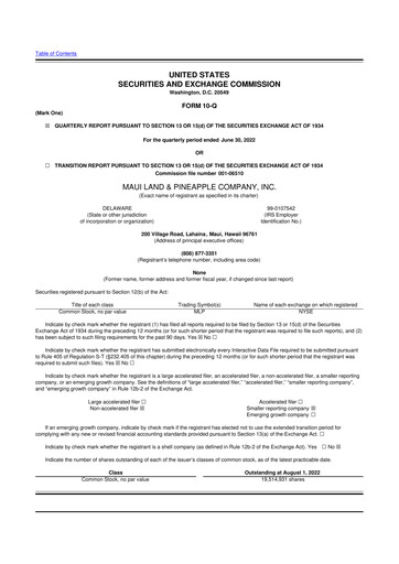 Thumbnail Maui Land & Pineapple Company 10-Q Quarterly Report FY2022 