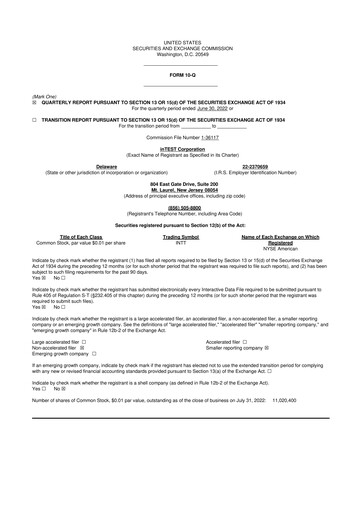 Vorschaubild inTEST Corporation 10-Q Quartalsbericht 2022 