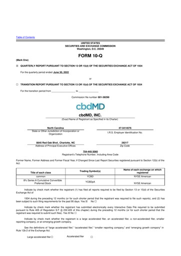 Miniature cbdMD 10-Q Rapport trimestriel 2022 