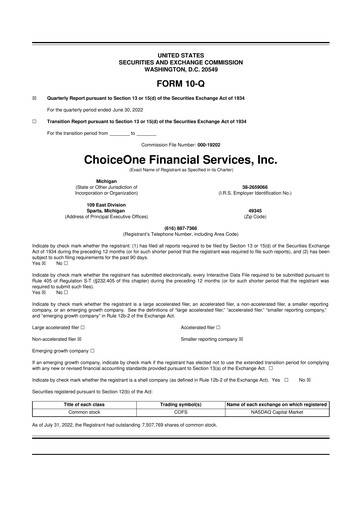 Vorschaubild ChoiceOne Financial Services 10-Q Quartalsbericht 2022 
