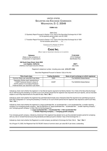 Thumbnail Cadiz Inc. 10-Q Quarterly Report FY2022 