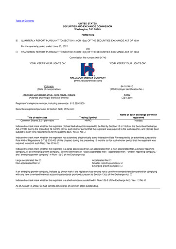 Thumbnail Hallador Energy Company
 10-Q Quarterly Report FY2022 