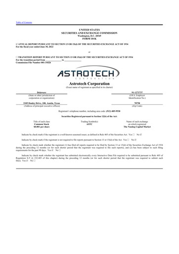 Thumbnail Astrotech 10-K Annual Report 2022