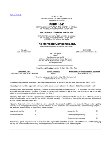 Vorschaubild the Marygold Companies 10-K Jahresbericht 2022