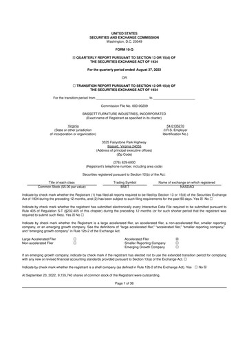 Thumbnail Bassett Furniture 10-Q Quarterly Report FY2022 