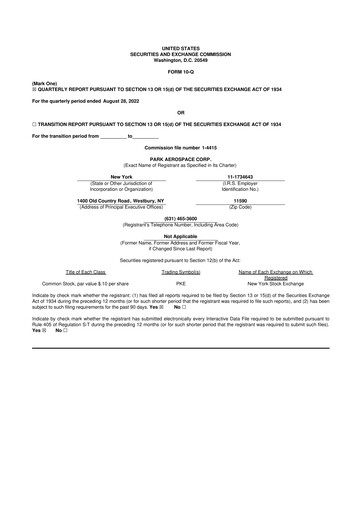 Miniature Park Aerospace 10-Q Rapport trimestriel 2022 