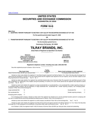 Miniature Tilray Brands
 10-Q Rapport trimestriel 2022 