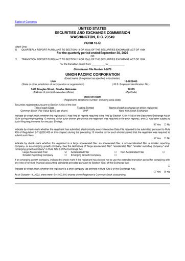 Thumbnail Union Pacific Corporation 10-Q Quarterly Report FY2022 