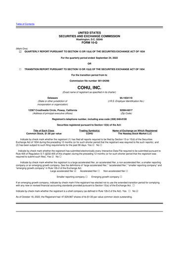 Thumbnail Cohu 10-Q Quarterly Report FY2022 