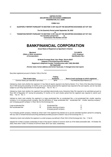 Thumbnail BankFinancial 10-Q Quarterly Report FY2022 