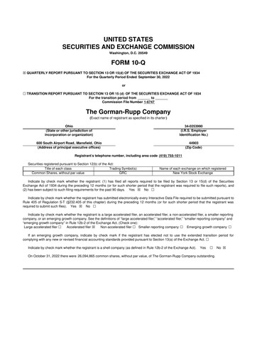 Thumbnail Gorman-Rupp 10-Q Quarterly Report FY2022 
