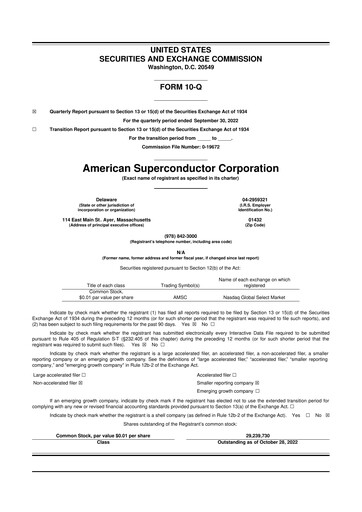 Thumbnail American Superconductor Corporation 10-Q Quarterly Report FY2022 