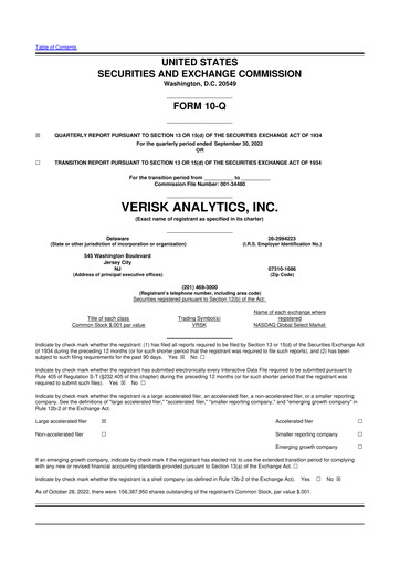 Thumbnail Verisk Analytics 10-Q Quarterly Report FY2022 